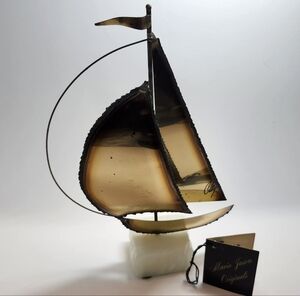 Vit Sculp Mario Jason Original Sign Brass, Bronze, steel and Onyx Sailboat